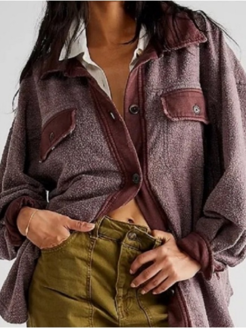 Free People Wine Burgundy Ruby Shacket Shirt Jacket S NWOT